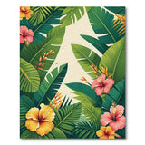 Washable Tropical Hibiscus Floral Low Pile Area Rug