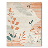 Abstract Orange Teal Botanical Leaf Area Rug