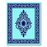 Navy Ornate Medallion Area Rug on Teal