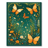 Whimsical Orange Butterfly Wildflower Area Rug