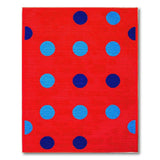 Vibrant Red Polka Dot Area Rug with Blue Circles