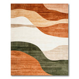 ODIKA Washable Abstract Wave Area Rug - Low Pile, Non-Slip Earth Tone Rug