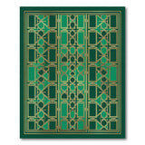 Emerald Green Gold Geometric Lattice Area Rug