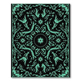 Teal Floral Medallion Area Rug on Black