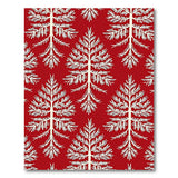 Stylized White Fir Trees on Red Area Rug