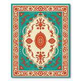 Ornate Teal Border Persian Medallion Rug