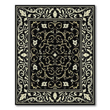 Black and White Ornate Gold Floral Black Area Rug