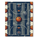Distressed Vintage Basketball Court Area Rug