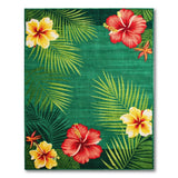 Hibiscus and Palm Leaf Coastal Area Rug