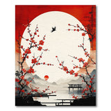 Red Plum Blossom Moonlit Landscape Rug