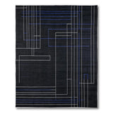 Modern Geometric Line Rug Black with White Blue