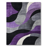 ODIKA Washable Modern Abstract Wavy Rug - Purple Grey Low Pile Non-Slip Area Rug