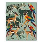 Vibrant Safari Leopard Impala Parrot Area Rug