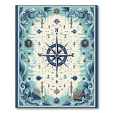 ODIKA Washable Nautical Compass Area Rug - Coastal Blue Low Pile Non-Slip