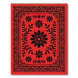 Vintage Red Floral Border Rug with Black Motifs