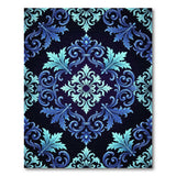 Teal Baroque Damask Area Rug on Navy