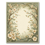 Elegant Green Border Cream Floral Area Rug