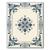 Beige and Neutral Ornate Navy Floral Medallion Area Rug