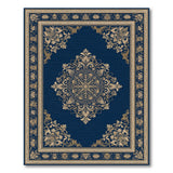 Traditional Persian Blue and Teal Navy Blue Gold Medallion Persian Area Rug