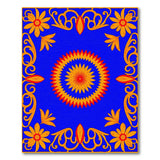 Blue Persian Floral Rug with Orange Sunburst Medallion