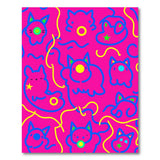 Playful Pink Kawaii Cat Pattern Rug