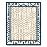 Hexagonal Beige Area Rug with Navy Border
