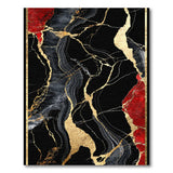 Abstract Marble Black Gold & Red Washable Area Rug - Low Pile, Non-Slip & Pet Friendly