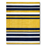 ODIKA Washable Navy Blue & Gold Striped Area Rug - Low Pile & Non-Slip