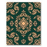 Ornate Gold Damask on Emerald Green Area Rug