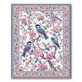 Blue Birds Pink Blossoms Floral Area Rug