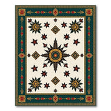 Teal Border Gold Starburst Floral Area Rug