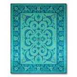 Teal Swirling Floral Persian Area Rug