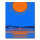 Geometric Orange Sun Over Blue Mountains Rug