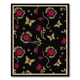 Red Dahlia Golden Butterfly Black Area Rug