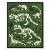 Dinosaur Skeletons Pixel Art Green Area Rug