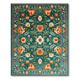 Blue and Teal Traditional Persian Teal Persian Floral Medallion Area Rug