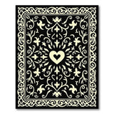 Ornate Floral Heart Black White Area Rug