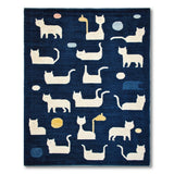Whimsical Navy Cat Silhouettes Area Rug