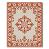 Beige and Neutral Cream Area Rug with Ornate Red Floral Border