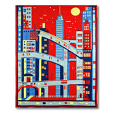 Geometric Cityscape Skyline Area Rug