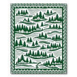 Green Pine Forest Village Silhouette Area Rug