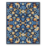Blue and Teal Navy Blue Intricate Floral Vintage Area Rug