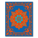 Blue Persian Mandala Area Rug with Orange Accents