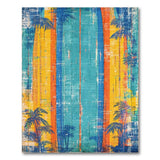 ODIKA Tropical Surfboard Washable Rug - Distressed Palm Tree Coastal Decor