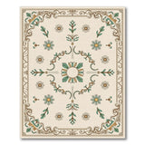 Elegant Beige Floral Border Rug with Teal Daisies
