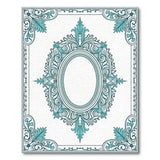 Teal Ornate Floral Frame Area Rug