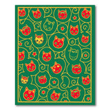 Multi-color and Patterns Playful Cartoon Cat Faces Green Area Rug