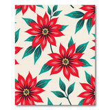 Red Floral Vintage Festive Red Poinsettia Floral Area Rug