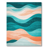 ODIKA Modern Abstract Wavy Teal & Peach Washable Area Rug - Low Pile Non-Slip