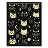 Starry Cosmic Cats Black Gold Area Rug